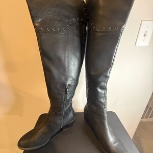 Vince Camuto Black Over the Knee Boots with Stud Accents